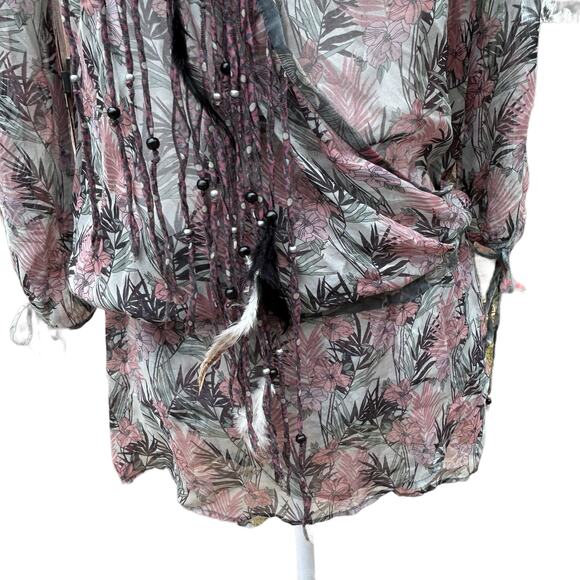 Johnny Was 4 Love & Liberty Top Small Faux Wrap‎ Peasant Blouse Floral Beads - Picture 6 of 15